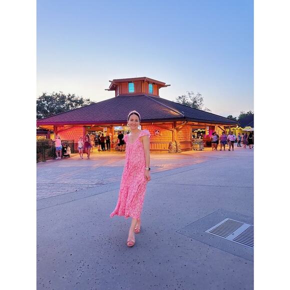 THE GREAT Pink Floral Tiered The Whipstitched Plumeria Midi Dress Size 1 - Picture 3 of 12